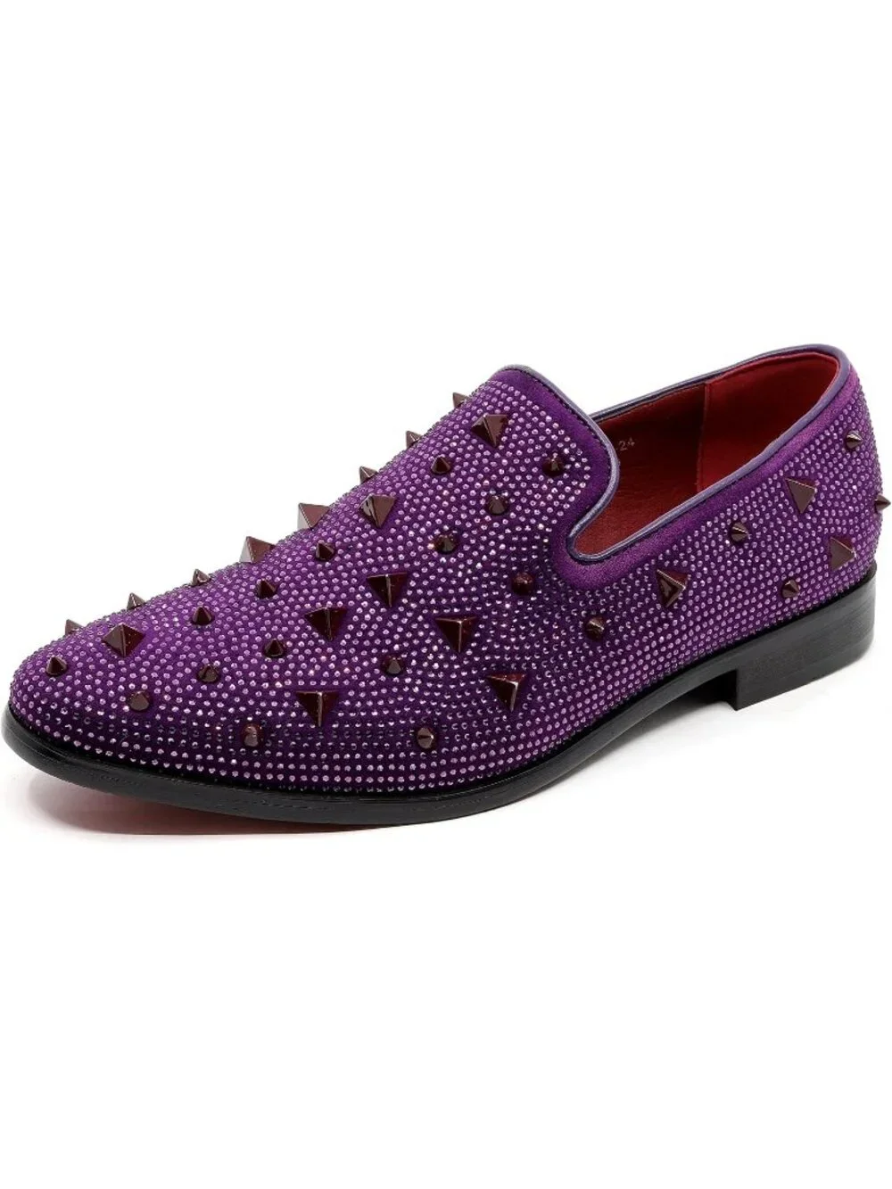 Matrocharm Men's Purple Rubber Vintage Spike Rhinestone Loafer Slip On Shoes